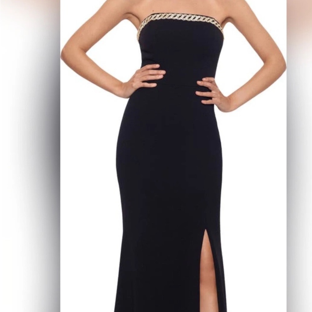 Xscape NWT size 10 Chic Black Strapless Dress with Gold Accents